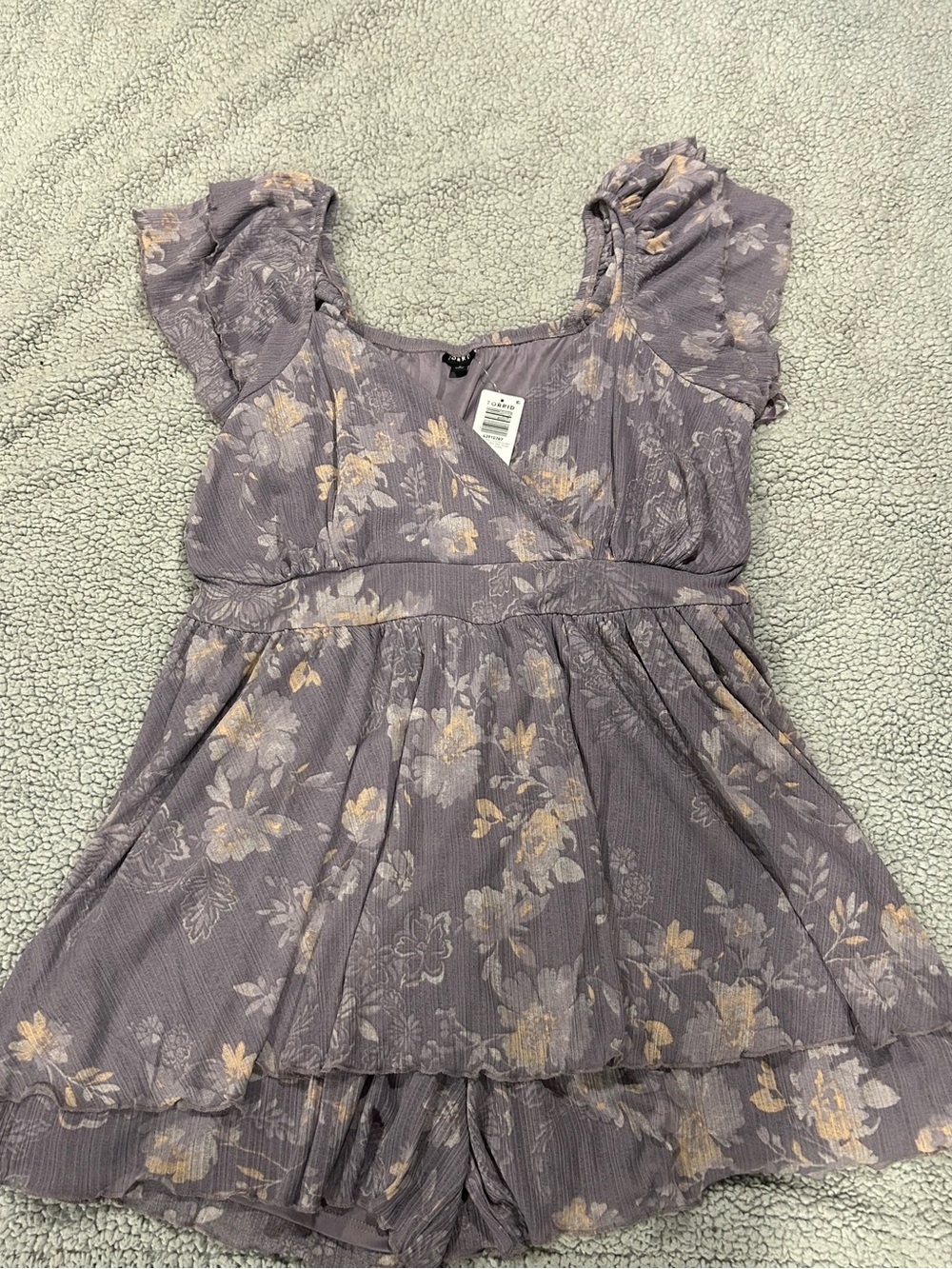 torrid Lavender Floral Romper with Ruffle Sleeves